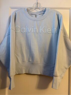 Calvin Klein Performance Baby Blue Crewneck with Bold Logo Cotton Blend U1